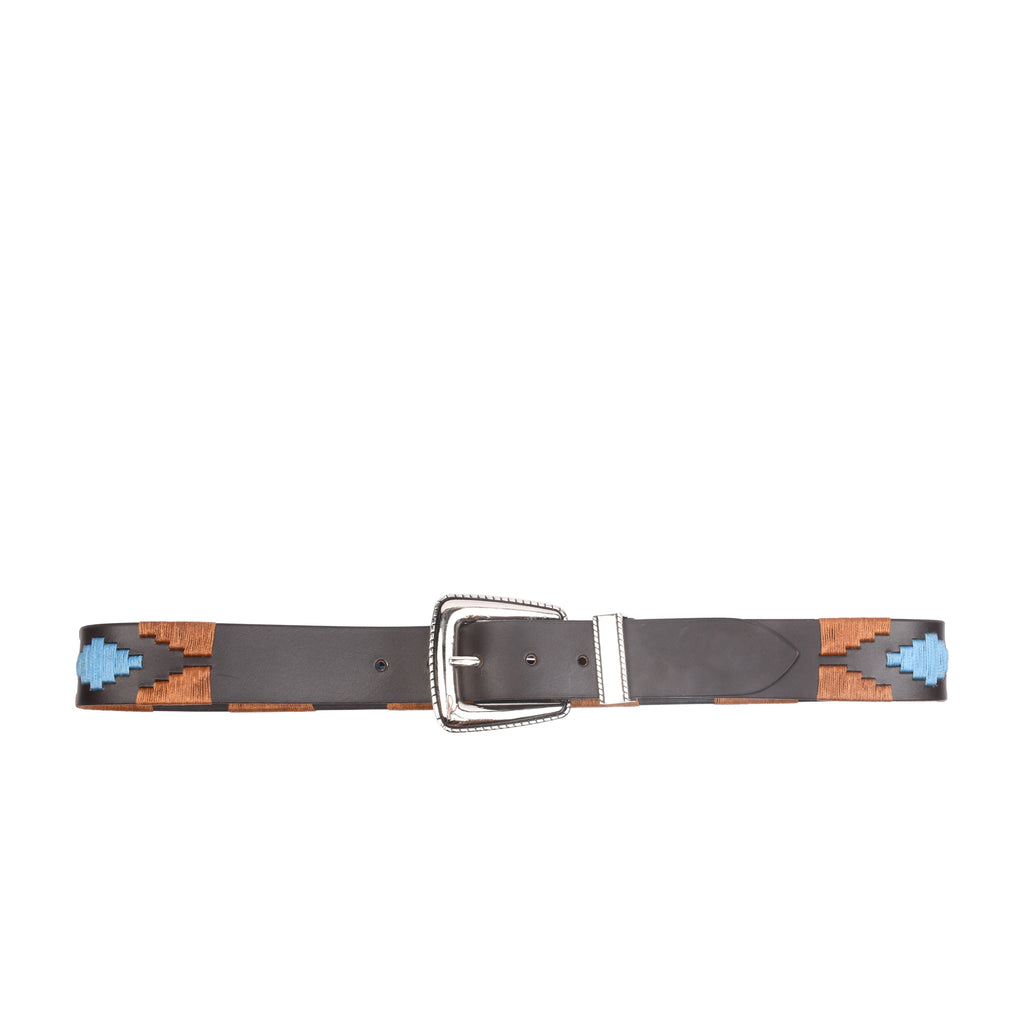 Artisan Stitch Silver side profile showing embroidered leather belt width and silver keeper detail