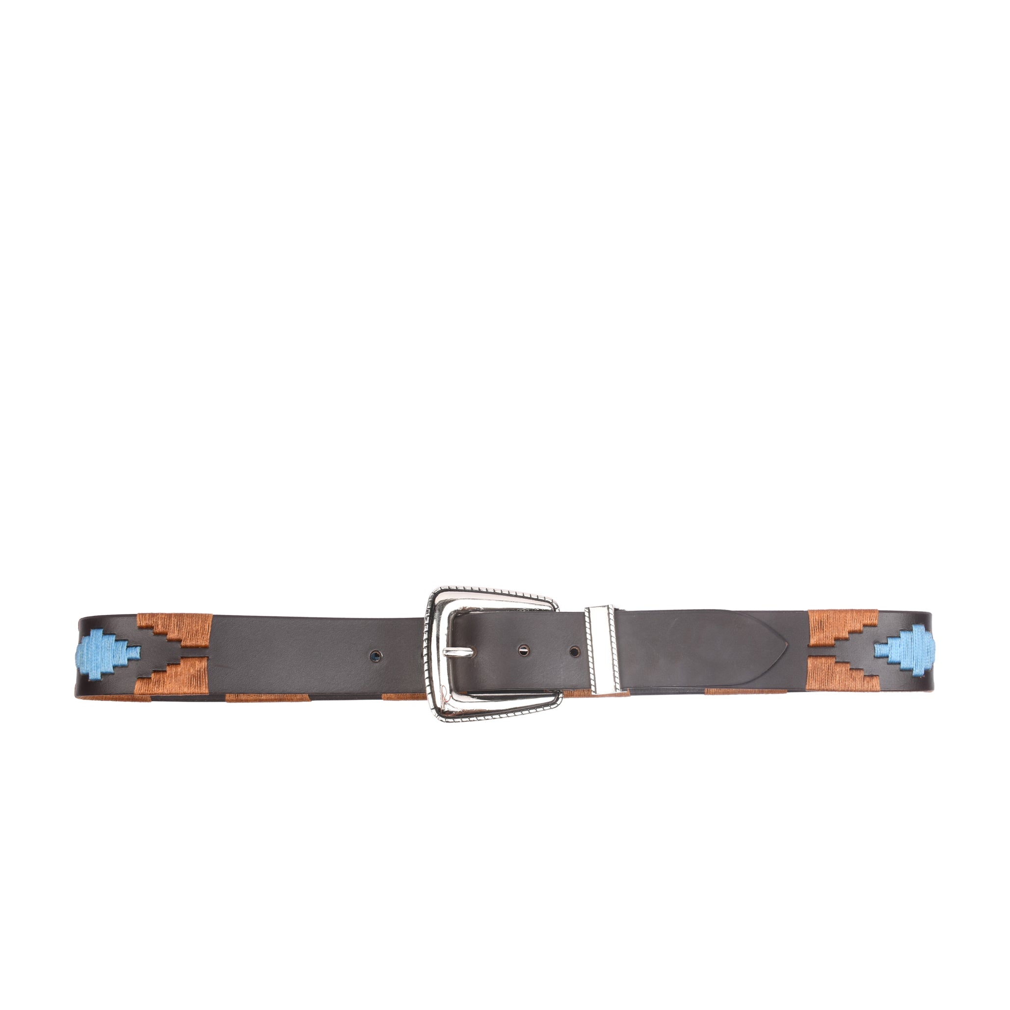 Artisan Stitch Silver side profile showing embroidered leather belt width and silver keeper detail