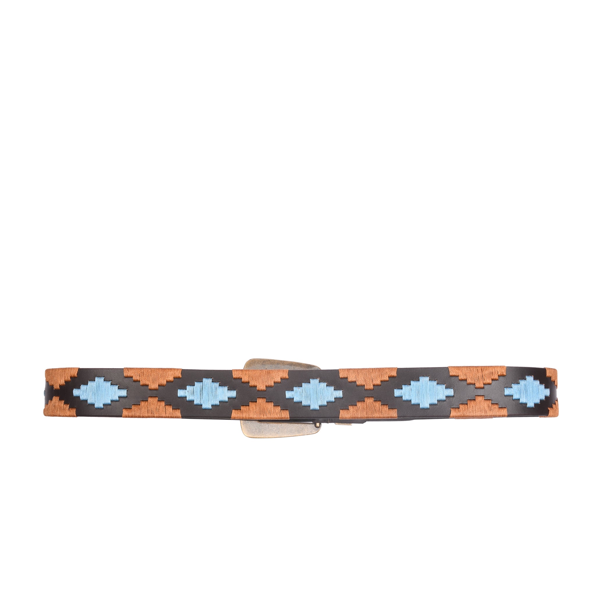 Artisan Stitch Vintage Brass buckle close-up showing antique brass finish and geometric stitch leather detail