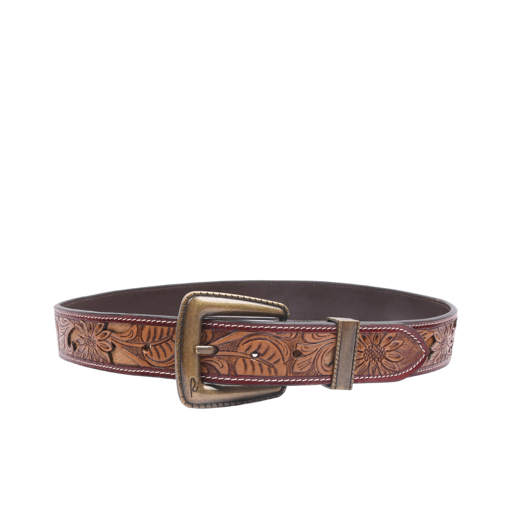 RIVIERA LUXE Bronco Vintage hairon leather belt with western embossing and antique brass buckle for men India
