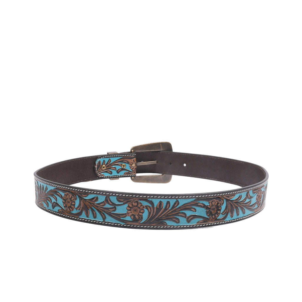 Turano Trail Antique 38MM western leather belt side profile with antique brass hardware