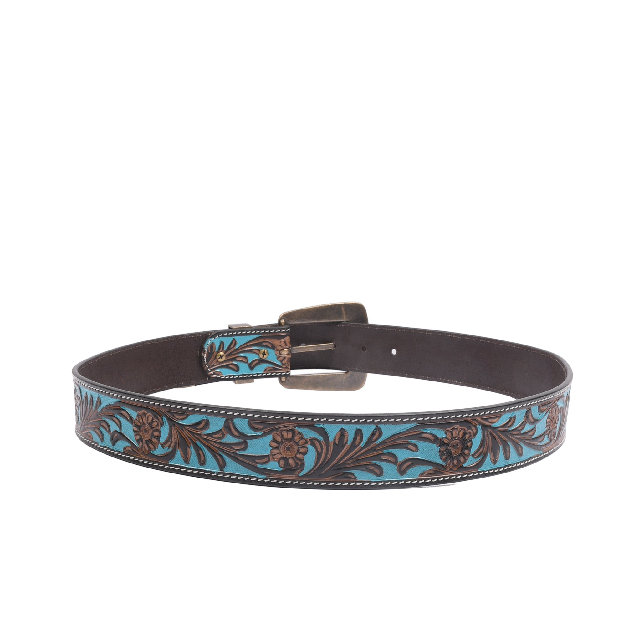 Turano Trail Antique 38MM western leather belt side profile with antique brass hardware