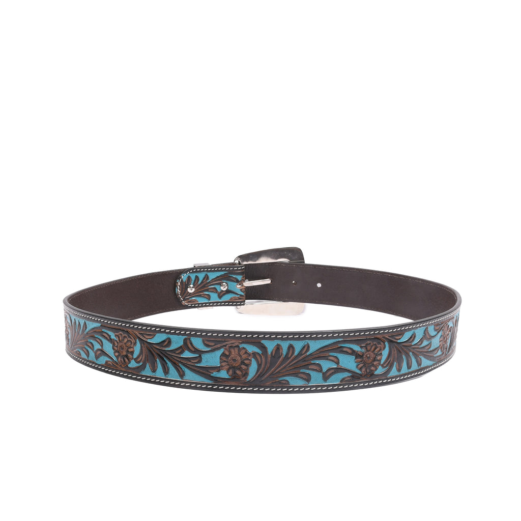 Turano Trail Silver 38MM western leather belt side profile with polished nickel hardware