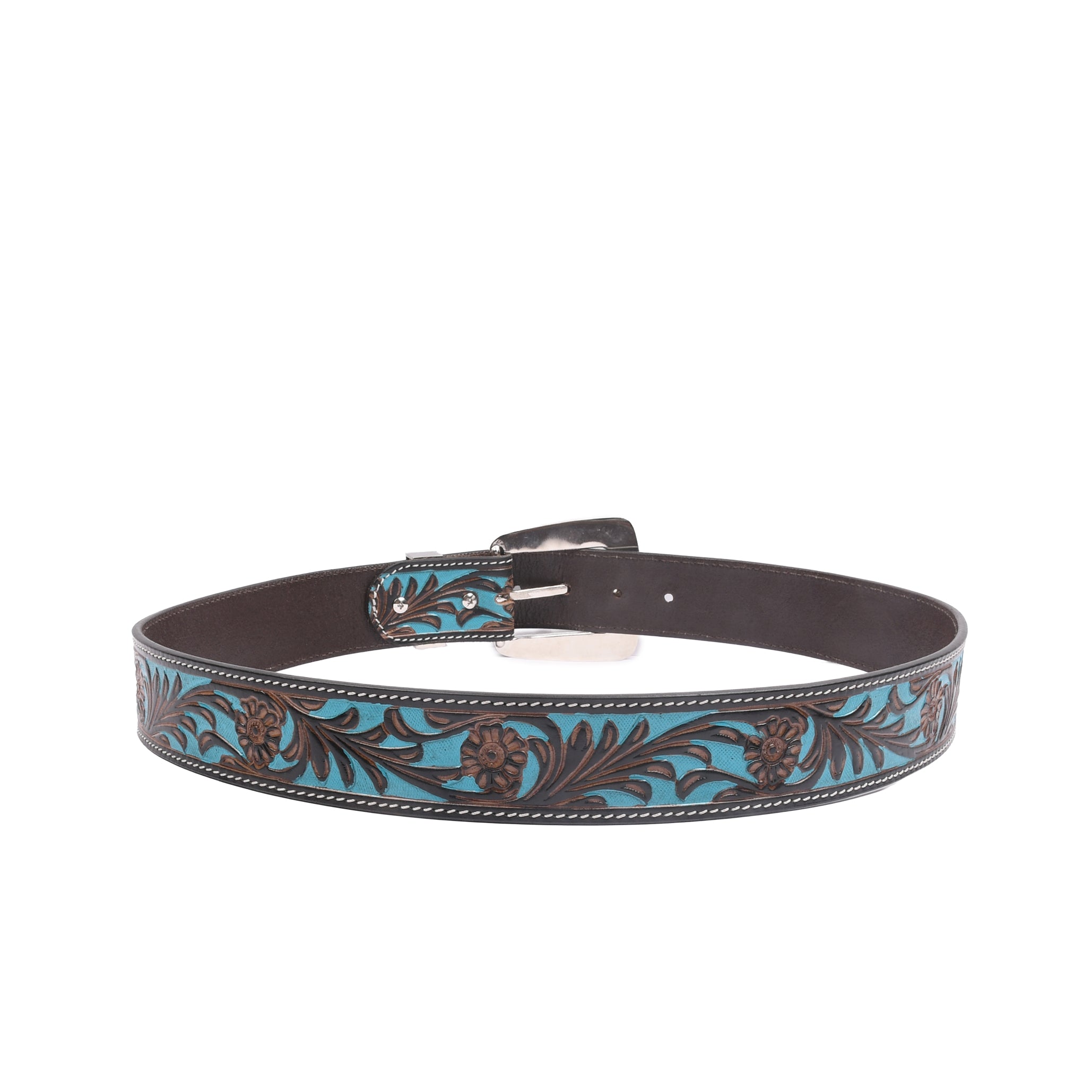 Turano Trail Silver 38MM western leather belt side profile with polished nickel hardware