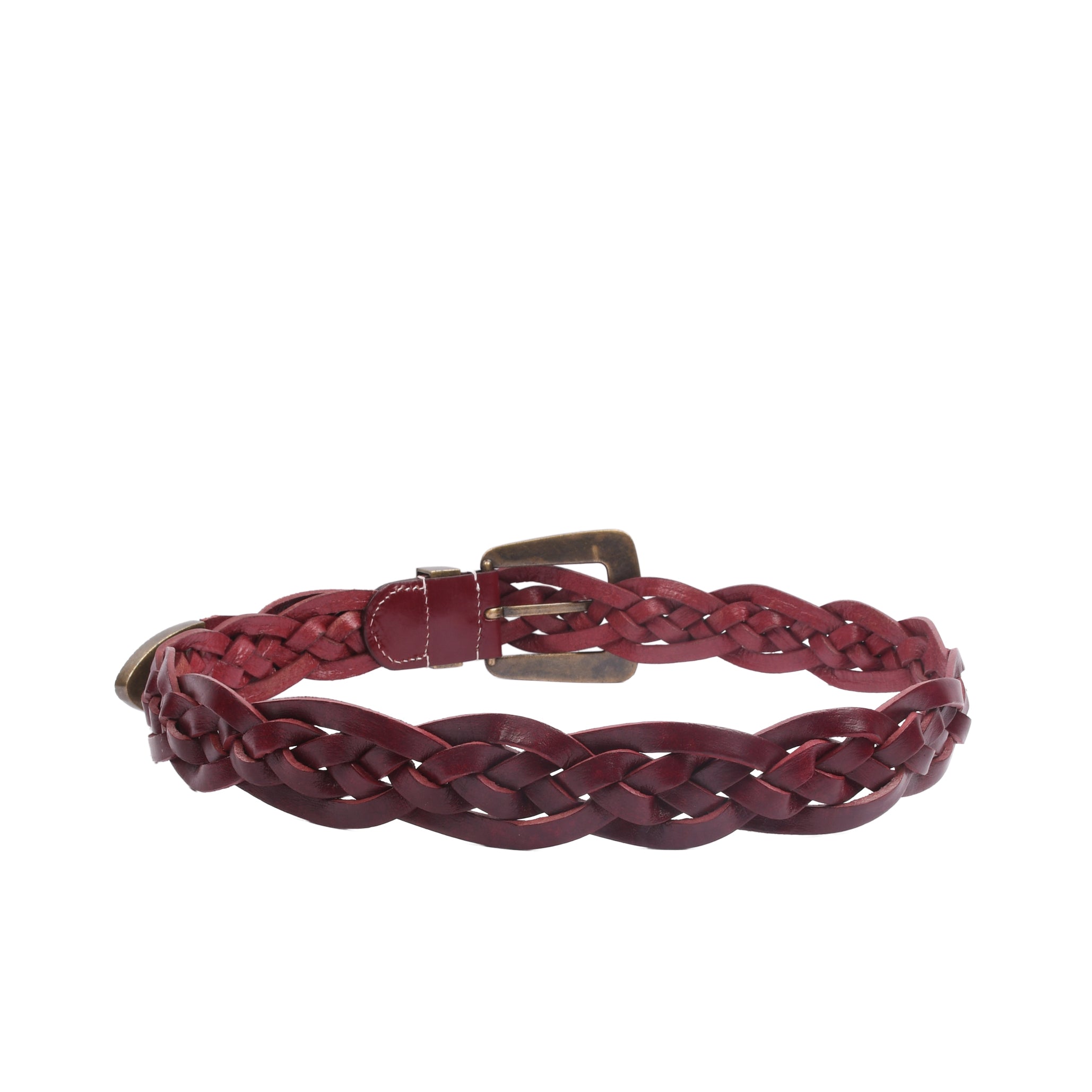 Rosso Windsor 38MM red braided belt side profile showing hole-free adjustable fit