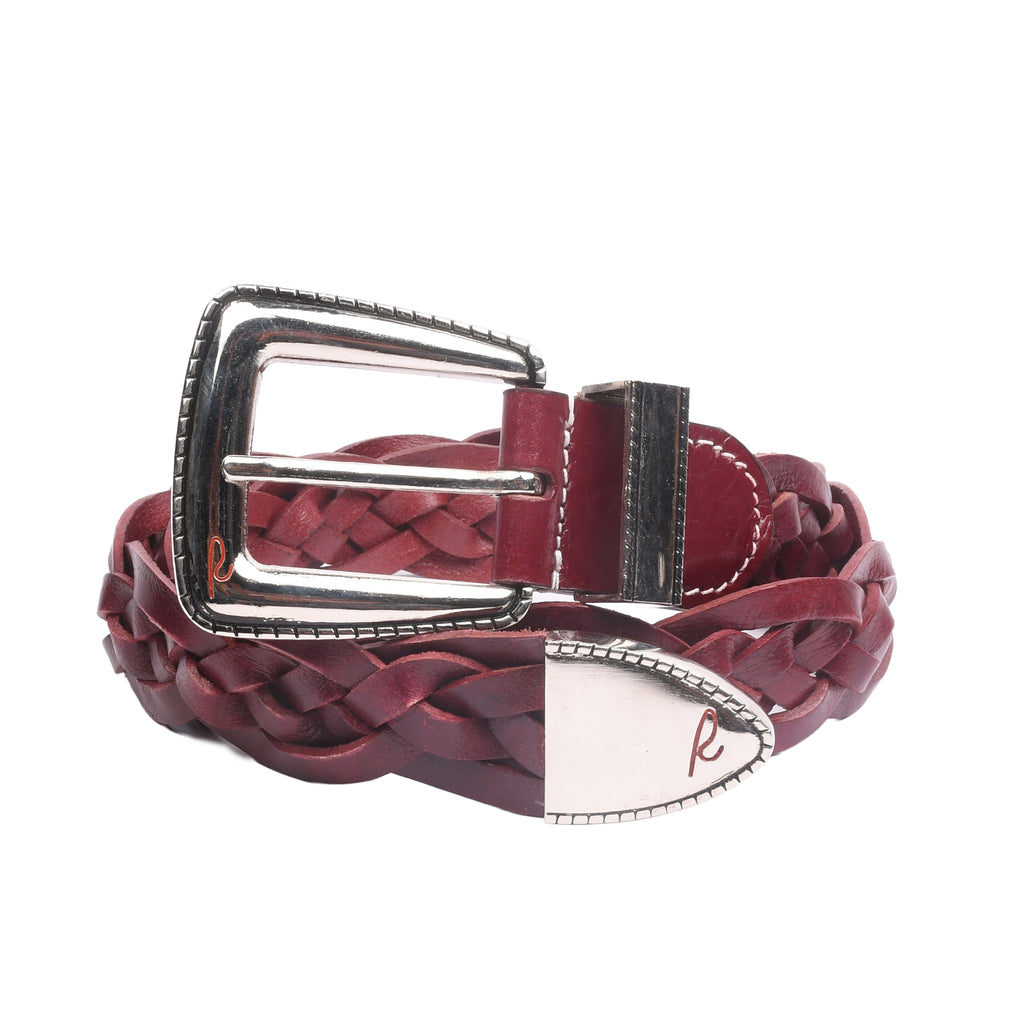 RIVIERA Rosso Windsor deep red braided leather belt with vintage nickel buckle for men