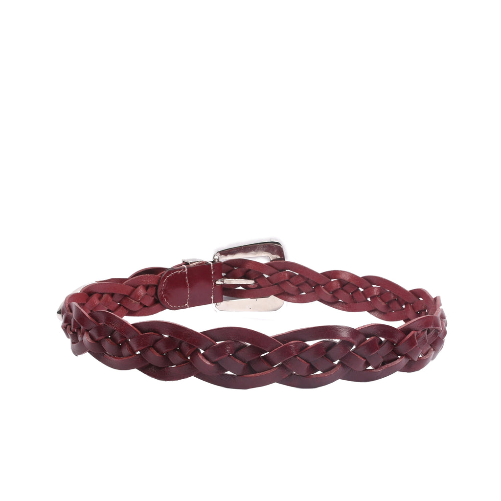 Rosso Windsor Nickel 38MM red braided belt side profile showing adjustable hole-free fit