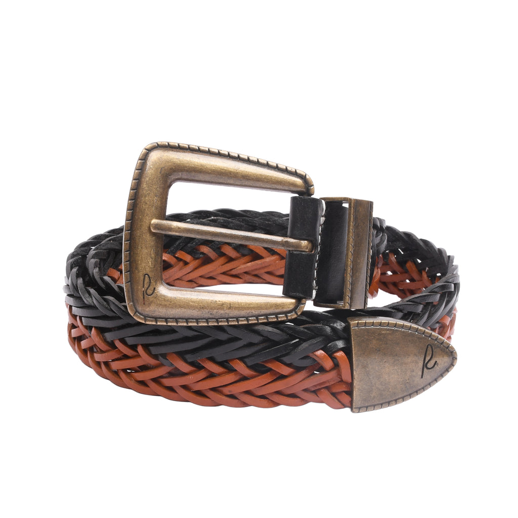RIVIERA Windsor Weave Black and Tan two-tone braided leather belt for men with silver buckle