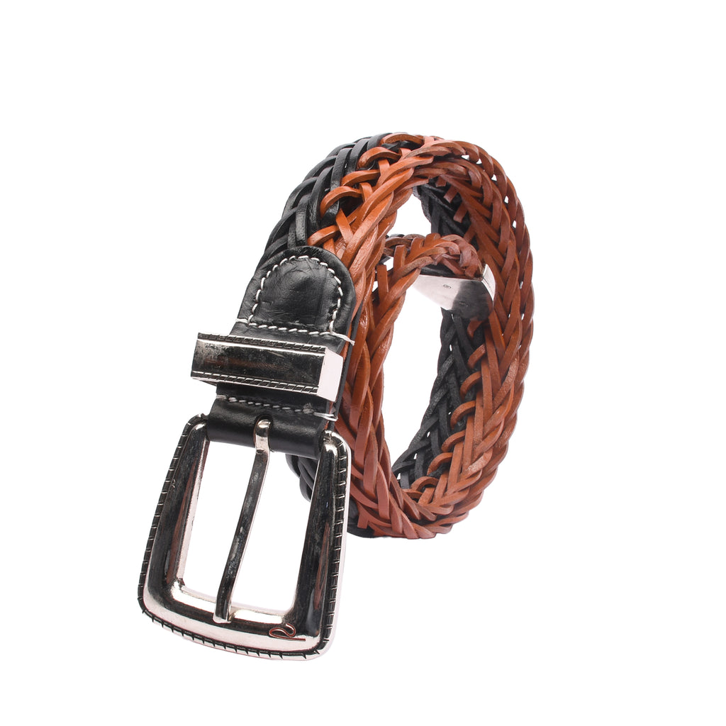 Windsor Weave Nickel belt close-up showing two-tone black braided weave detail