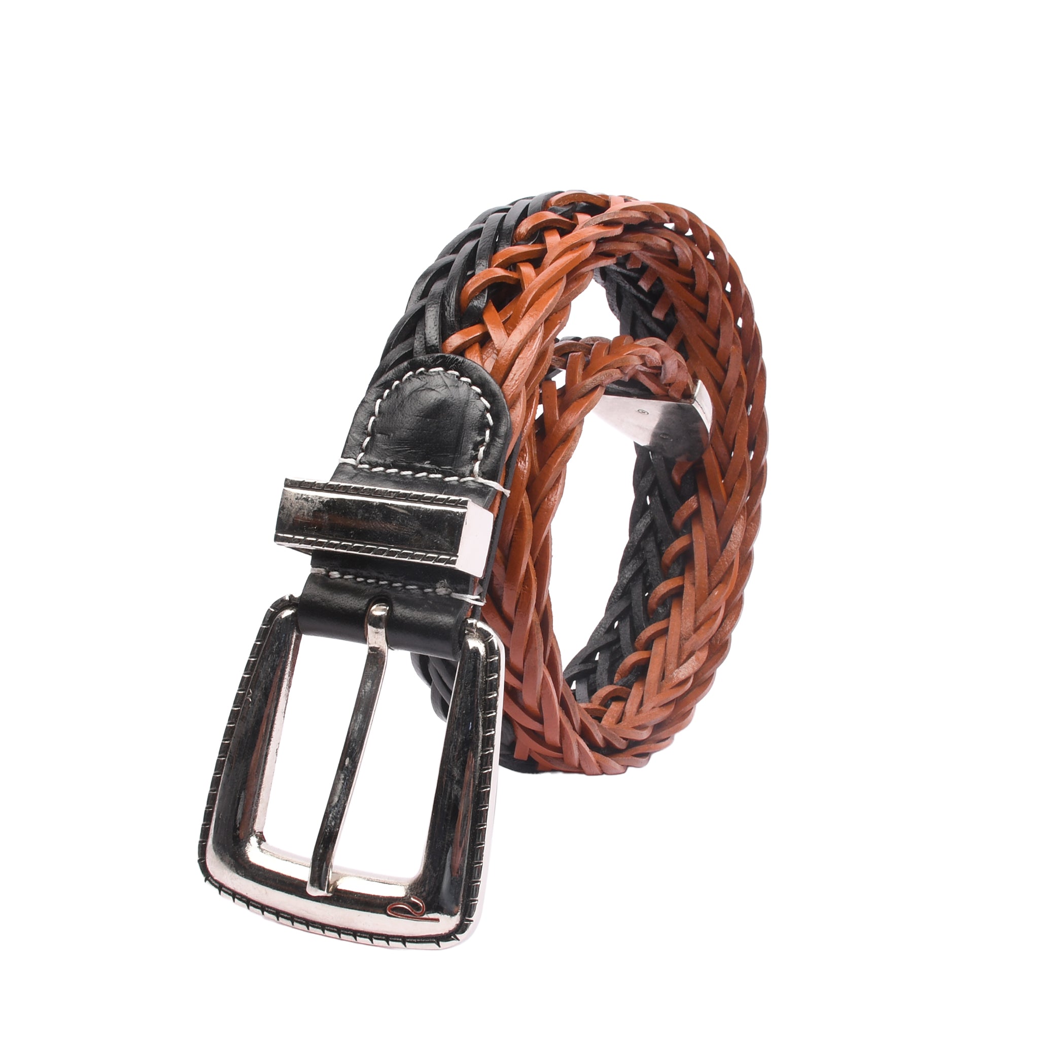 Windsor Weave Nickel belt close-up showing two-tone black braided weave detail