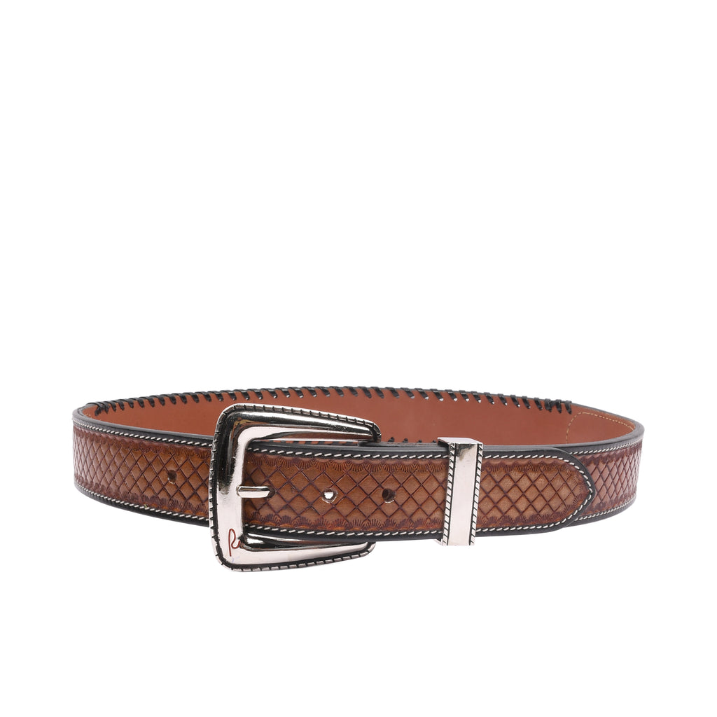 RIVIERA LUXE Dakota Basketweave Silver genuine leather belt with basketweave embossing and nickel buckle for men India