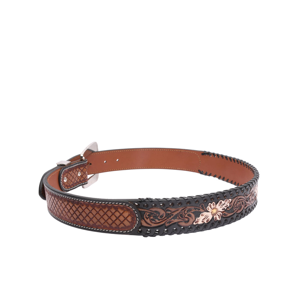 Dakota Basketweave Silver full belt view showing embossed pattern and nickel hardware from above