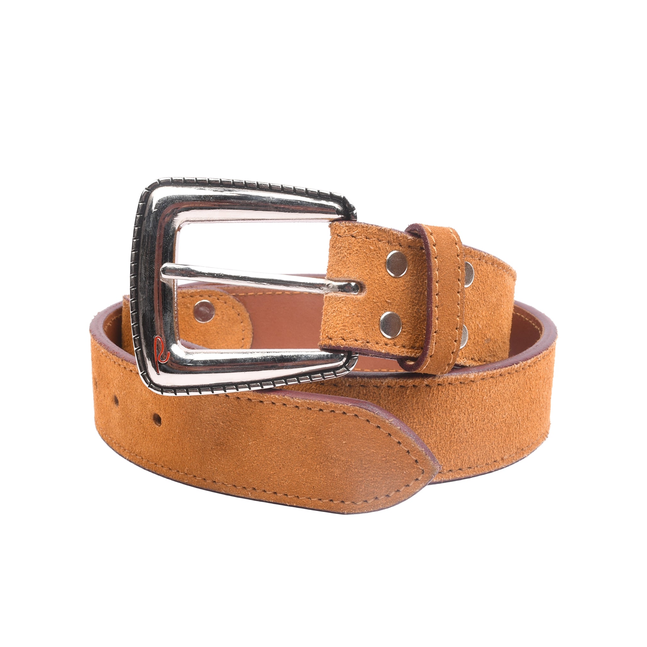 RIVIERA LUXE Sandridge Suede full-grain suede leather belt in sand tone with brushed silver buckle for men India
