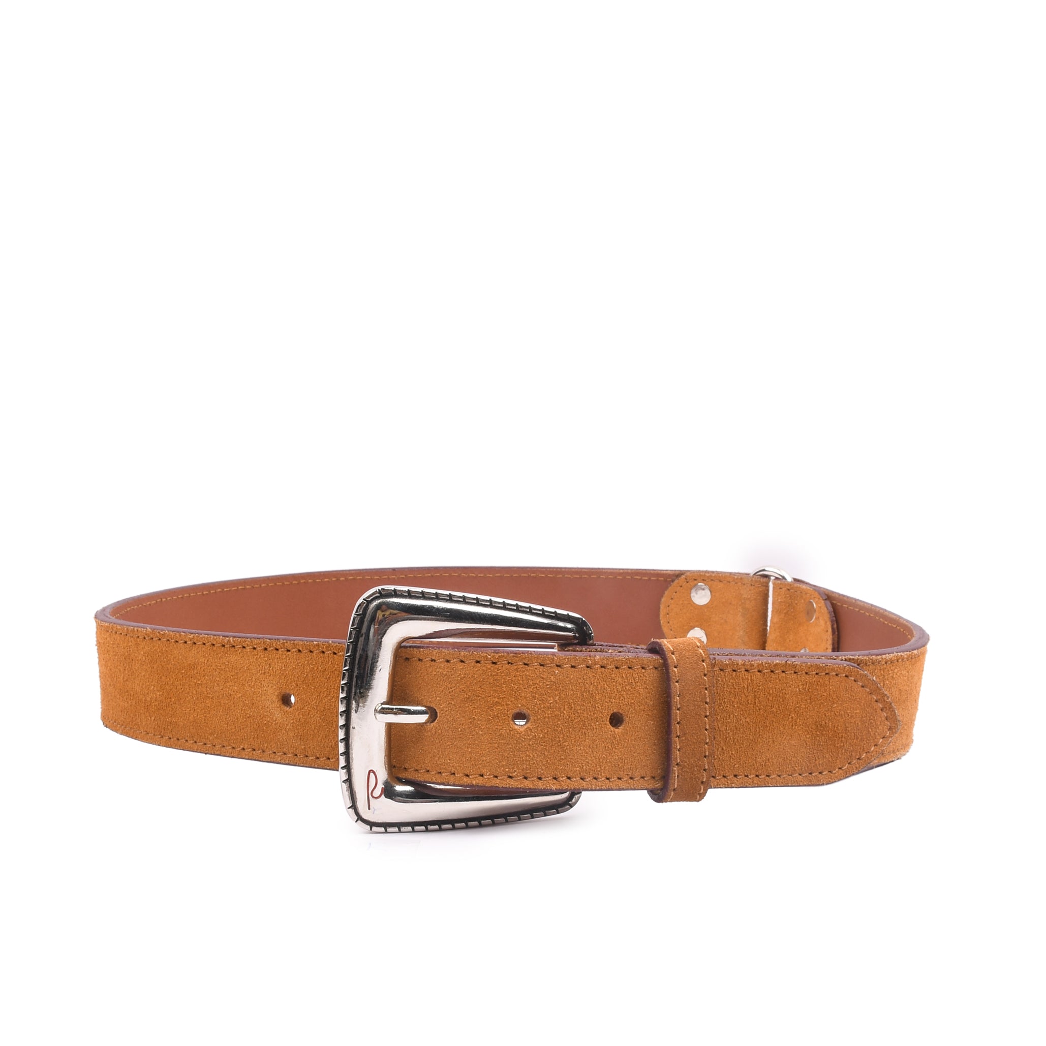 Sandridge Suede leather tip and keeper close-up showing reinforced suede construction and brushed silver hardware