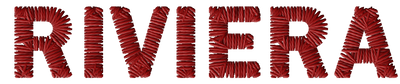 Red 'RIVIERA' text with a textured pattern on a white background