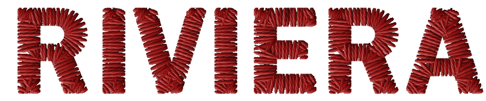 Red 'RIVIERA' text with a textured pattern on a white background