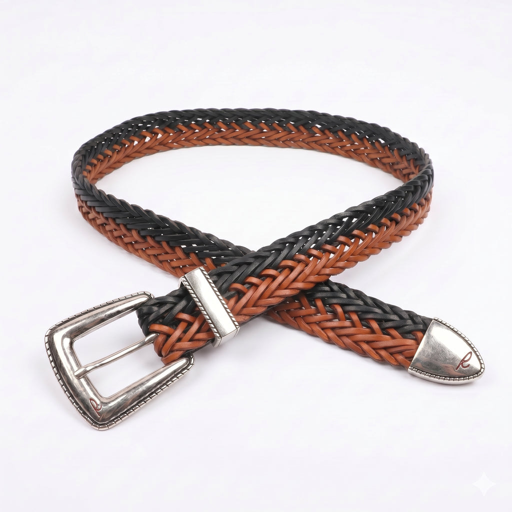 Windsor Weave Nickel leather belt tip with reinforced black leather finish