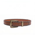 Dakota Basketweave Vintage full leather belt view with antique brass buckle and basketweave embossing for men India